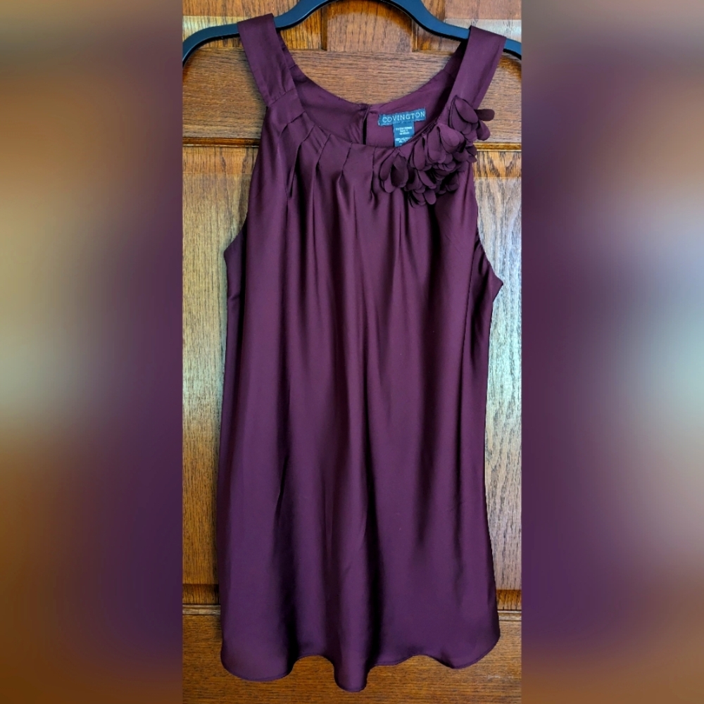 Covington Burgundy Wine Satin Finish Sleeveless Pullover Top - Size L